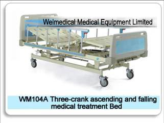 Three-crank ascending falling medical bed